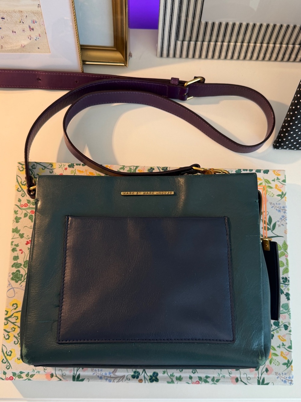 Marc by Marc Jacobs Teal & Navy Crossbody with Purple Strap